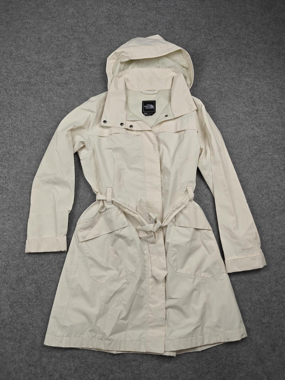 The North Face Coat Womens Medium White Trench HyVent Hooded Belted Pockets